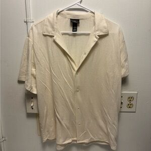 * H&M Men’s Short Sleeve Cotto Blend Button Down Shirt Beige Preppy Beach LRG